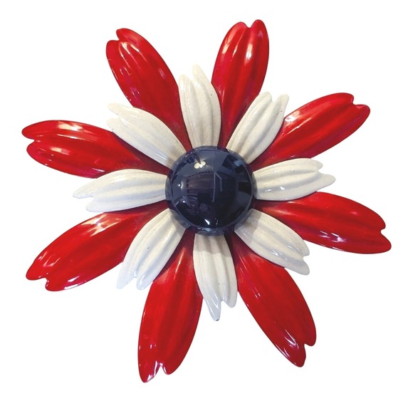 Jewelry - Vintage Red White Blue Enamel Flower Brooch Patriotic Floral Pin 3 Inch